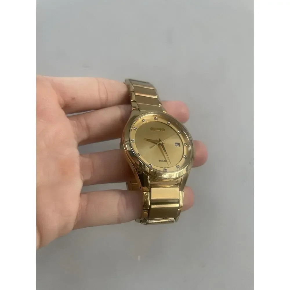SEIKO Gold Tone‎ Stainless Steel Diamond Dial Solar WATCH Needs Battery